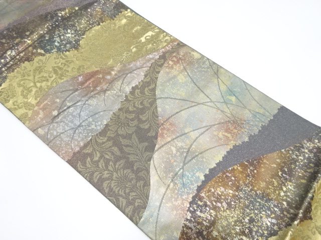 JAPANESE KIMONO / VINTAGE FUKURO OBI / SILK / WOVEN GRASS & FLOWER ARABESQUE